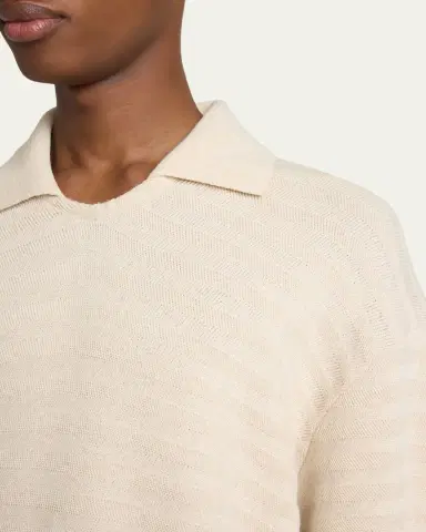 Jacquemus Men's Cotton and Silk Herringbone Knit Polo Sweater | Thumbnail 5 Jacquemus Men's Cotton and Silk Herringbone Knit Polo Sweater | Thumbnail 5