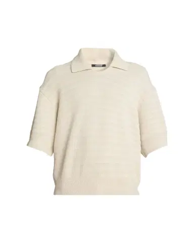 Jacquemus Men's Cotton and Silk Herringbone Knit Polo Sweater | Thumbnail 1 Jacquemus Men's Cotton and Silk Herringbone Knit Polo Sweater | Thumbnail 1
