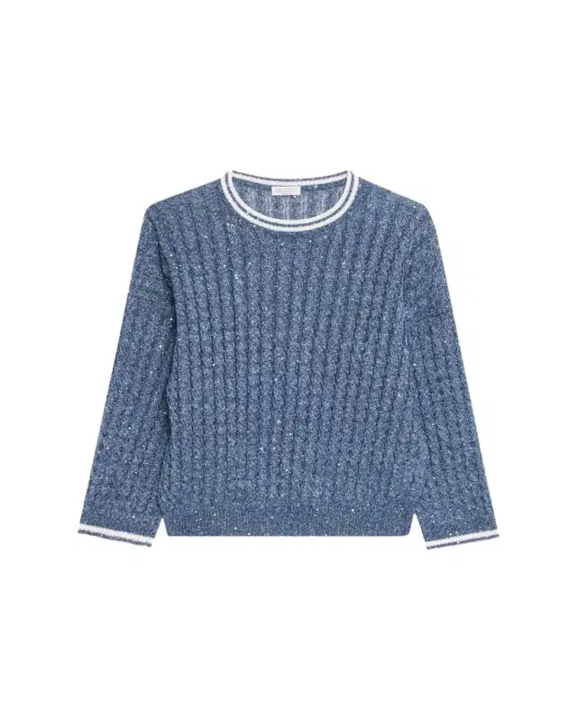 Brunello Cucinelli Linen Dazzling Cable Openwork Knit Crewneck Sweater
