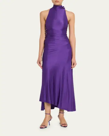 Rabanne Turtleneck Snap Draped Jersey Midi Dress | Thumbnail 2