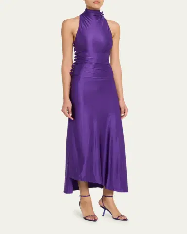 Rabanne Turtleneck Snap Draped Jersey Midi Dress | Thumbnail 4