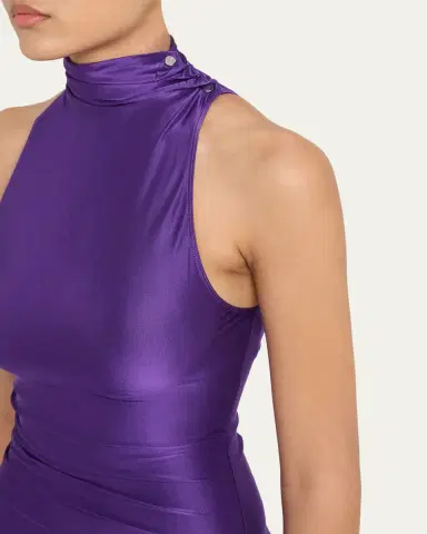 Rabanne Turtleneck Snap Draped Jersey Midi Dress | Thumbnail 5