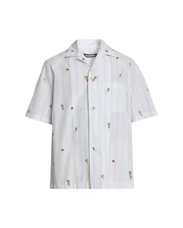 Men's Vegetable Stripe Cotton Short-Sleeve Shirt