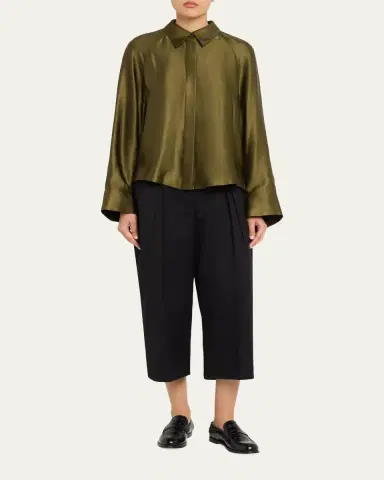 LOEWE Satin Button-Down Cape Shirt | Thumbnail 2 LOEWE Satin Button-Down Cape Shirt | Thumbnail 2