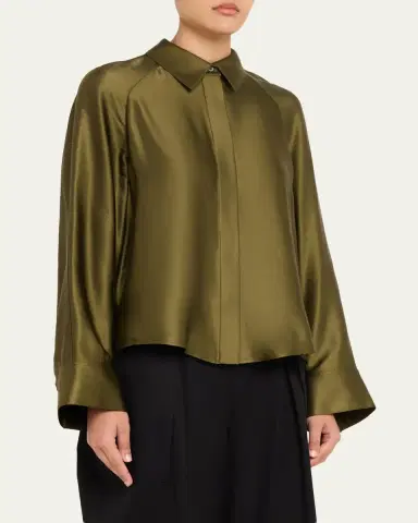 LOEWE Satin Button-Down Cape Shirt | Thumbnail 4 LOEWE Satin Button-Down Cape Shirt | Thumbnail 4