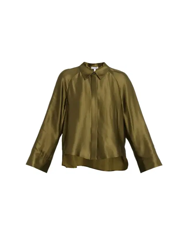 Satin Button-Down Cape Shirt