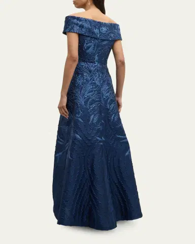 Rickie Freeman for Teri Jon Off-Shoulder Metallic Jacquard Gown | Thumbnail 4