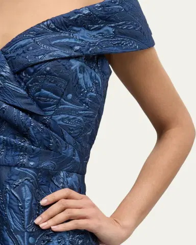 Rickie Freeman for Teri Jon Off-Shoulder Metallic Jacquard Gown | Thumbnail 5
