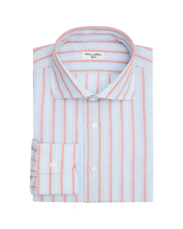 Cesare Attolini Men's Multi-Stripe Linen and Cotton Dress Shirt