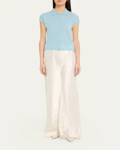Vince Short-Sleeve Cashmere-Blend Polo Sweater | Thumbnail 2