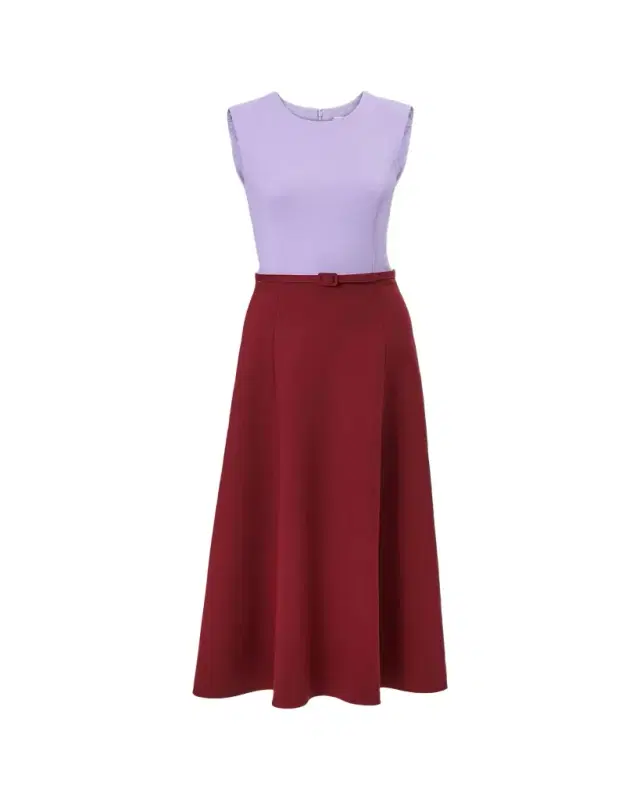 Carolina Herrera Colorblock Sleeveless Belted Midi Dress
