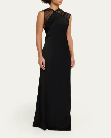 Victoria Beckham Mesh Open-Back Satin Column Gown | Thumbnail 4 Victoria Beckham Mesh Open-Back Satin Column Gown | Thumbnail 4