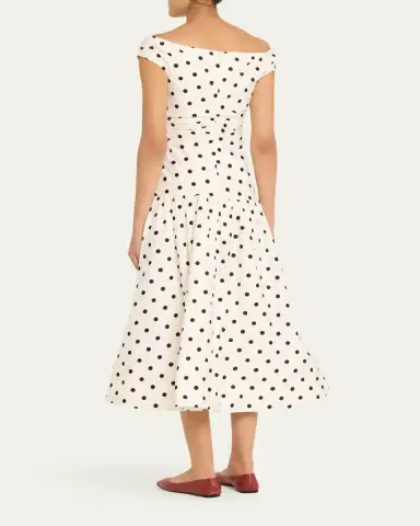 Self-Portrait Polka-Dot Cotton Midi Dress | Thumbnail 3