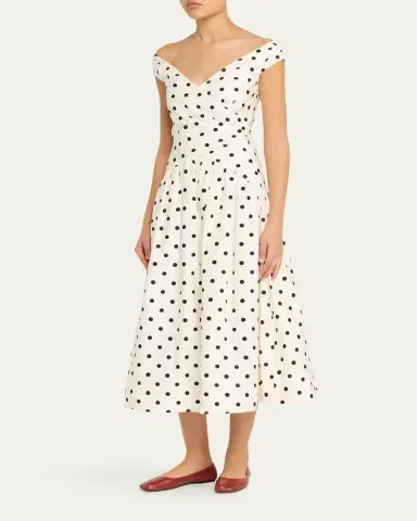 Self-Portrait Polka-Dot Cotton Midi Dress | Thumbnail 4