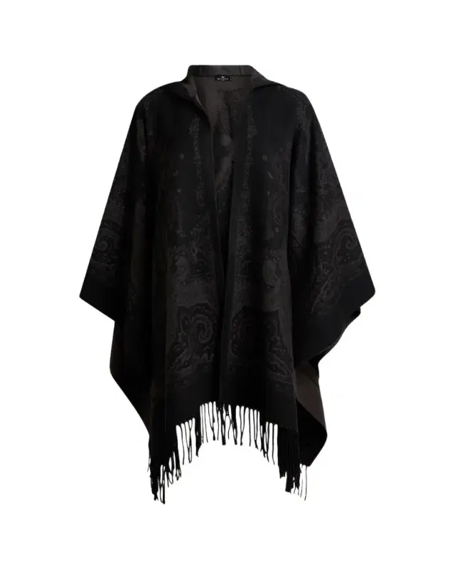 Etro Hooded Paisley Jacquard Wool Cape