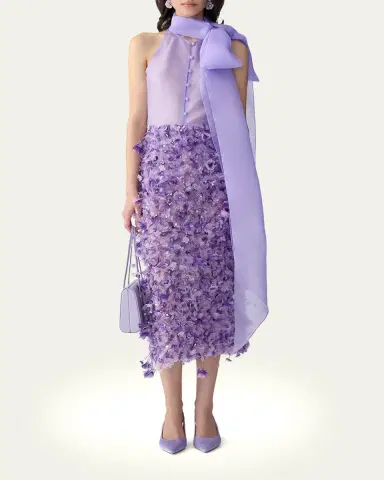 Carolina Herrera Sleeveless Silk Button-Front Blouse With Neck Scarf | Thumbnail 2 Carolina Herrera Sleeveless Silk Button-Front Blouse With Neck Scarf | Thumbnail 2