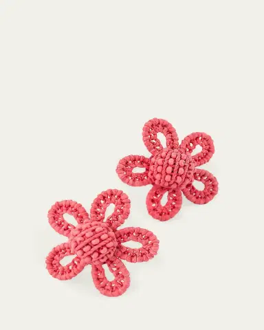 Oscar de la Renta Small Woven Raffia Flower Earrings | Thumbnail 3 Oscar de la Renta Small Woven Raffia Flower Earrings | Thumbnail 3