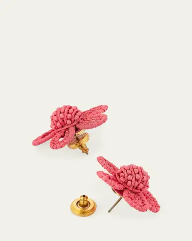 Oscar de la Renta Small Woven Raffia Flower Earrings | Thumbnail 4 Oscar de la Renta Small Woven Raffia Flower Earrings | Thumbnail 4