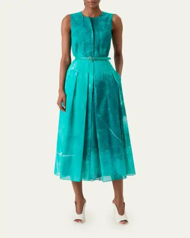 Akris Sleeveless Cotton Voile Belted Midi Dress | Thumbnail 2 Akris Sleeveless Cotton Voile Belted Midi Dress | Thumbnail 2