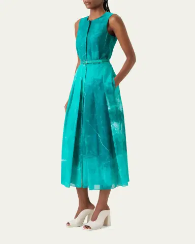 Akris Sleeveless Cotton Voile Belted Midi Dress | Thumbnail 4 Akris Sleeveless Cotton Voile Belted Midi Dress | Thumbnail 4