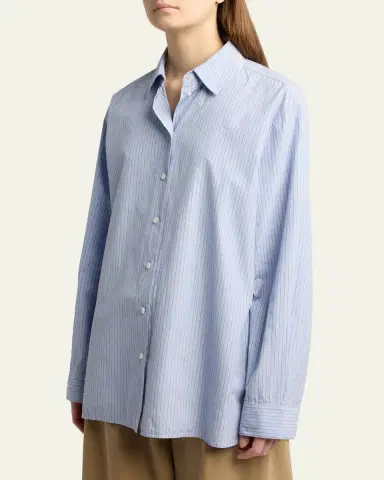 The Row Sisilia Striped Cotton Poplin Button-Front Shirt | Thumbnail 4 The Row Sisilia Striped Cotton Poplin Button-Front Shirt | Thumbnail 4