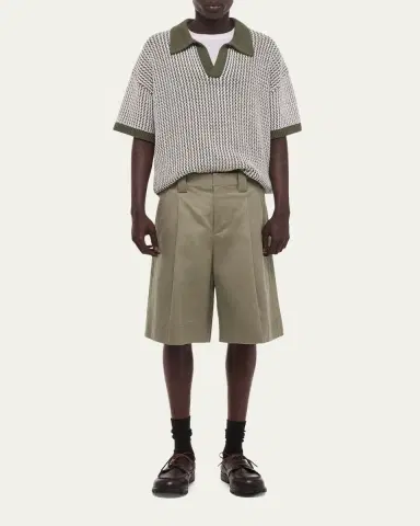 Helmut Lang Men's Cotton Pleated Oversized-Fit Bermuda Shorts | Thumbnail 2