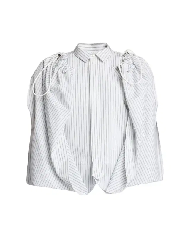 SACAI Striped Cotton Poplin Drawstring Cape Shirt
