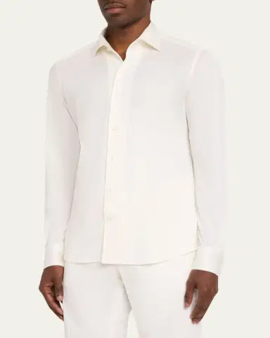 ZEGNA Men's Silk, Linen, and Cotton Melange Long-Sleeve Shirt | Thumbnail 4