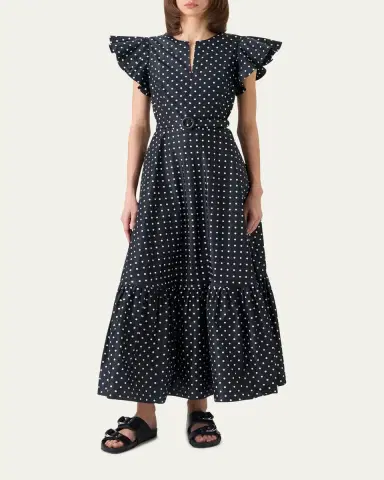 Akris punto Belted Polka Dot Flutter-Sleeve Dress | Thumbnail 2 Akris punto Belted Polka Dot Flutter-Sleeve Dress | Thumbnail 2