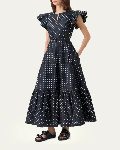 Akris punto Belted Polka Dot Flutter-Sleeve Dress | Thumbnail 4 Akris punto Belted Polka Dot Flutter-Sleeve Dress | Thumbnail 4