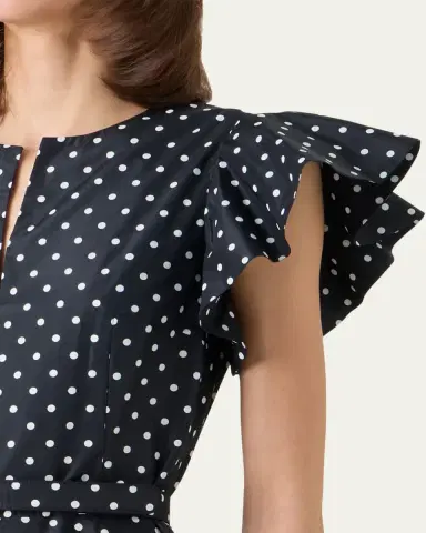 Akris punto Belted Polka Dot Flutter-Sleeve Dress | Thumbnail 5 Akris punto Belted Polka Dot Flutter-Sleeve Dress | Thumbnail 5