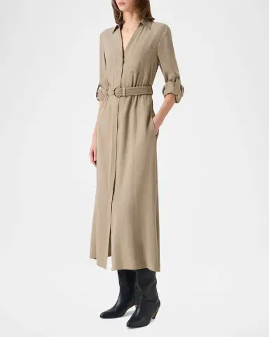 Akris punto Long-Sleeve Belted Viscose Twill Midi Shirtdress | Thumbnail 3 Akris punto Long-Sleeve Belted Viscose Twill Midi Shirtdress | Thumbnail 3