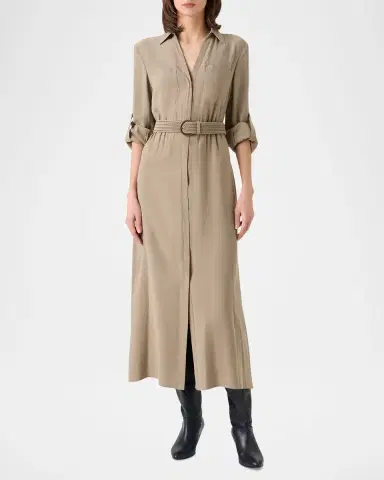 Akris punto Long-Sleeve Belted Viscose Twill Midi Shirtdress | Thumbnail 5 Akris punto Long-Sleeve Belted Viscose Twill Midi Shirtdress | Thumbnail 5