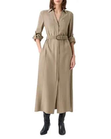 Akris punto Long-Sleeve Belted Viscose Twill Midi Shirtdress | Thumbnail 1 Akris punto Long-Sleeve Belted Viscose Twill Midi Shirtdress | Thumbnail 1