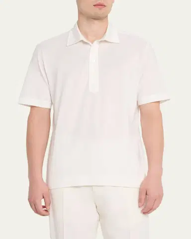 Zegna Men's Silk and Cotton Leggerissimo Polo Shirt | Thumbnail 4 Zegna Men's Silk and Cotton Leggerissimo Polo Shirt | Thumbnail 4