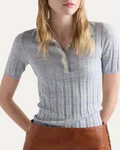 Prada Cashmere-Silk Rib Polo Shirt | Thumbnail 4 Prada Cashmere-Silk Rib Polo Shirt | Thumbnail 4
