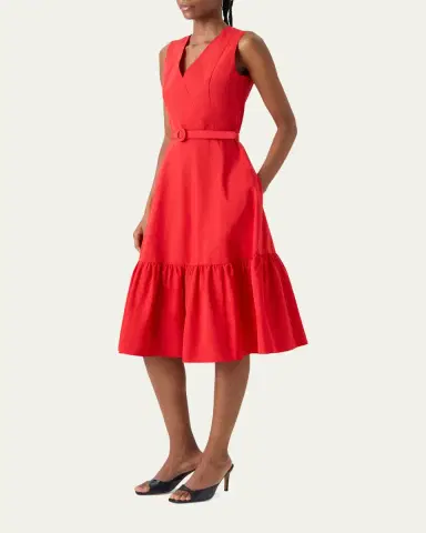 Akris punto Sleeveless Belted Taffeta Midi Dress | Thumbnail 4 Akris punto Sleeveless Belted Taffeta Midi Dress | Thumbnail 4