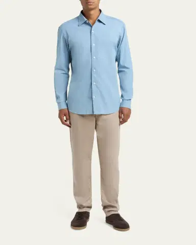Zegna Men's Classic Fit Cotton Denim Button-Down Shirt | Thumbnail 2