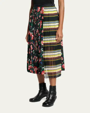 Sacai Mixed-Print Pleated Midi Skirt | Thumbnail 4