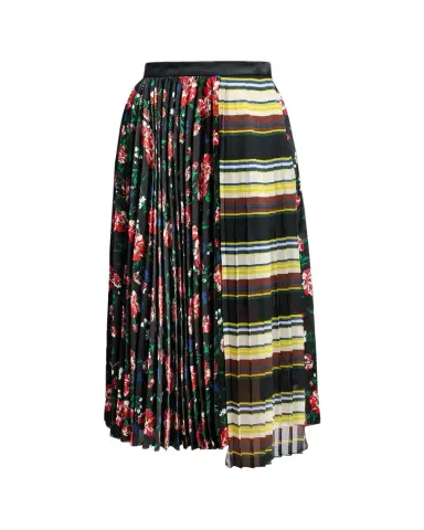 Sacai Mixed-Print Pleated Midi Skirt | Thumbnail 1