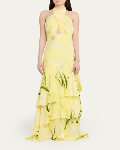 Cara Cara Amethyst Printed Tiered Silk Gown | Thumbnail 2 Cara Cara Amethyst Printed Tiered Silk Gown | Thumbnail 2