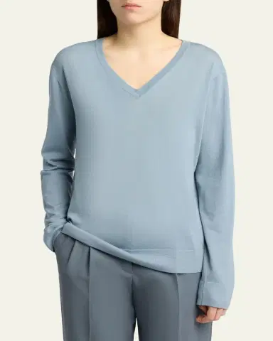 The Row Naius Long-Sleeve V-Neck Wool Top | Thumbnail 4