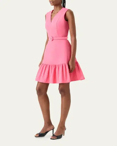 Akris punto Sleeveless Belted Ruffle Knee-Length Dress | Thumbnail 4 Akris punto Sleeveless Belted Ruffle Knee-Length Dress | Thumbnail 4