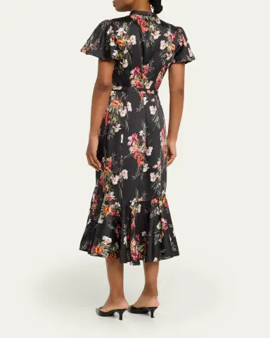 Cinq à Sept Willow Satin Iris Bouquet Midi Dress | Thumbnail 3