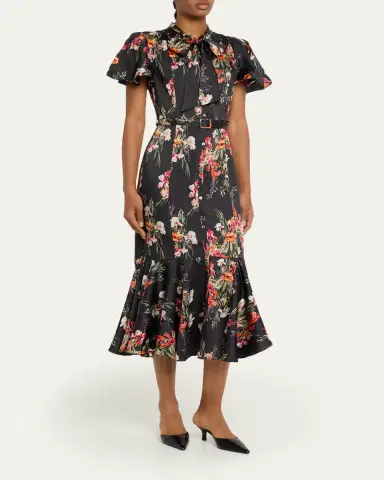 Cinq à Sept Willow Satin Iris Bouquet Midi Dress | Thumbnail 4