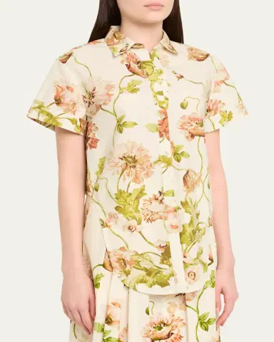 Cara Cara Asbury Tie-Front Cotton Button-Front Top | Thumbnail 4