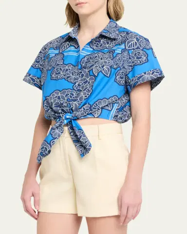 Cara Cara Asbury Tie-Front Cotton Button-Front Top | Thumbnail 8