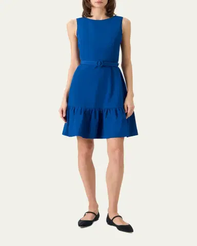 Akris punto Sleeveless Belted Ruffle Knee-Length Dress | Thumbnail 2 Akris punto Sleeveless Belted Ruffle Knee-Length Dress | Thumbnail 2