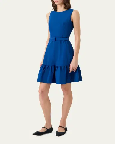 Akris punto Sleeveless Belted Ruffle Knee-Length Dress | Thumbnail 4 Akris punto Sleeveless Belted Ruffle Knee-Length Dress | Thumbnail 4