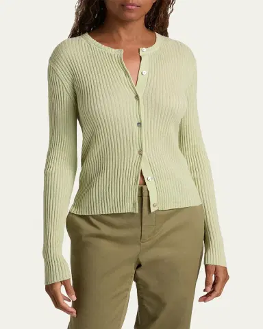 Vince Ribbed Cashmere and Silk Fitted Cardigan | Thumbnail 4